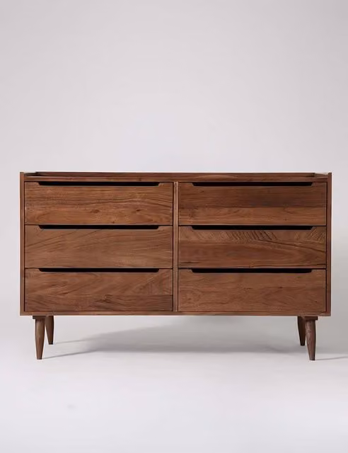Swoon Southwark Mid-Century Acacia Wood 6 Drawer Chest in Medium Brown