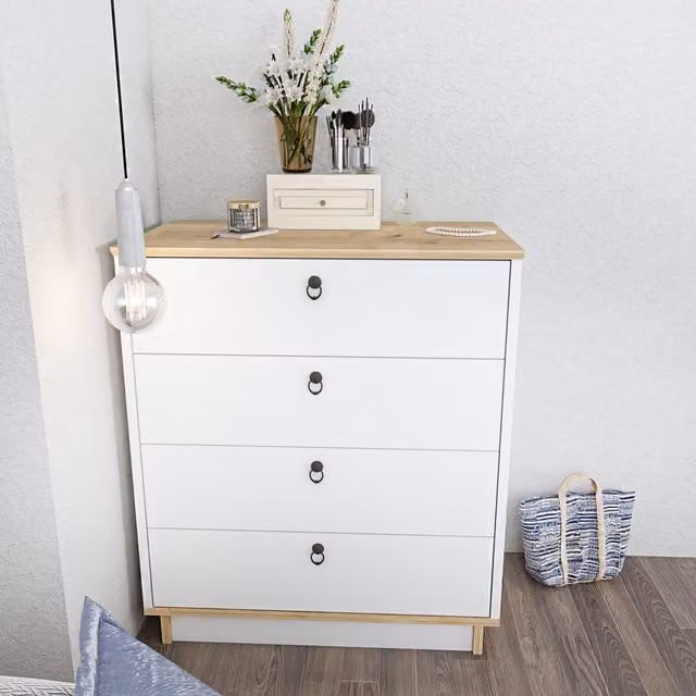 Decorotika Sahra Modern Chest of Drawers in Beige and White