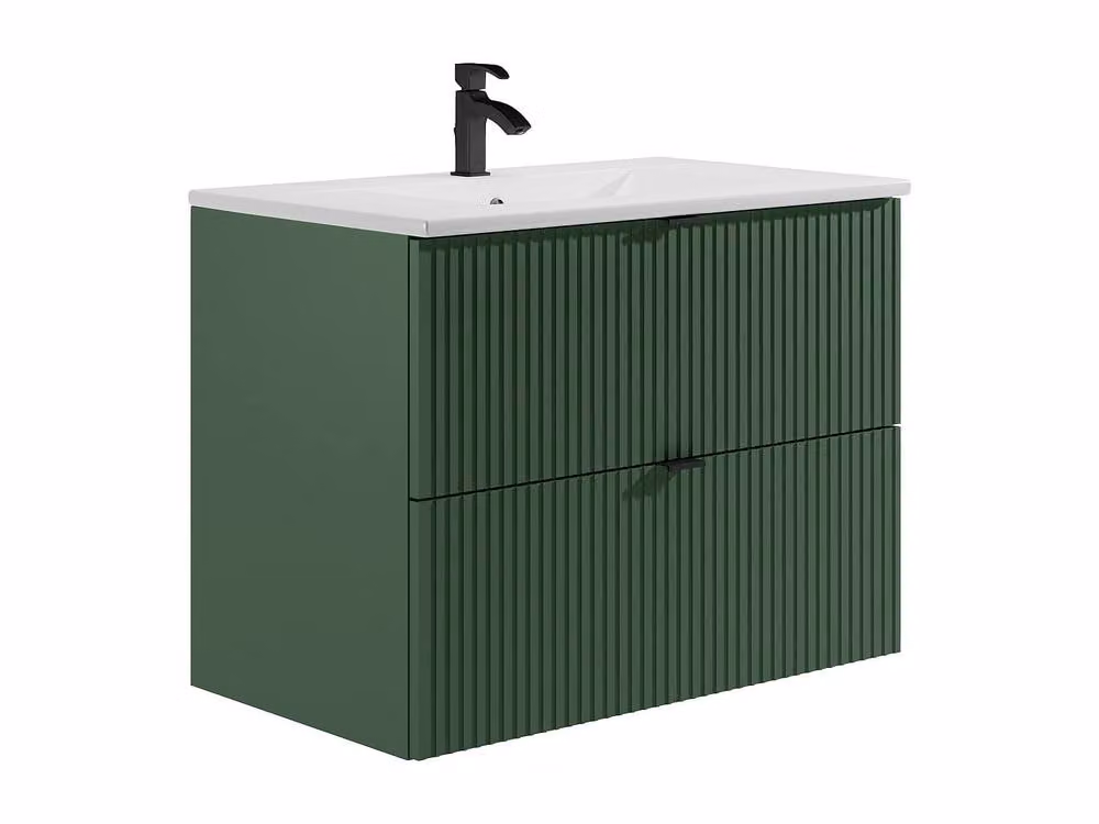 Vente-unique Green Suspended Grooved Bathroom Vanity Unit with White Ceramic Inset Basin, W: 60 cm, D: 47 cm, H: 80 cm – 2