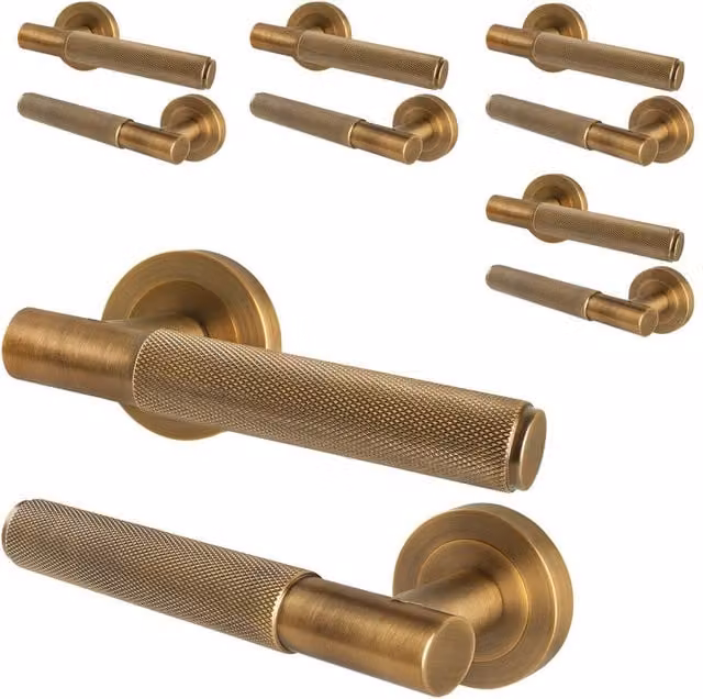 AFIT Antique Brass Knurled Round Rose Internal Door Handles in Bronze, 5 Pairs