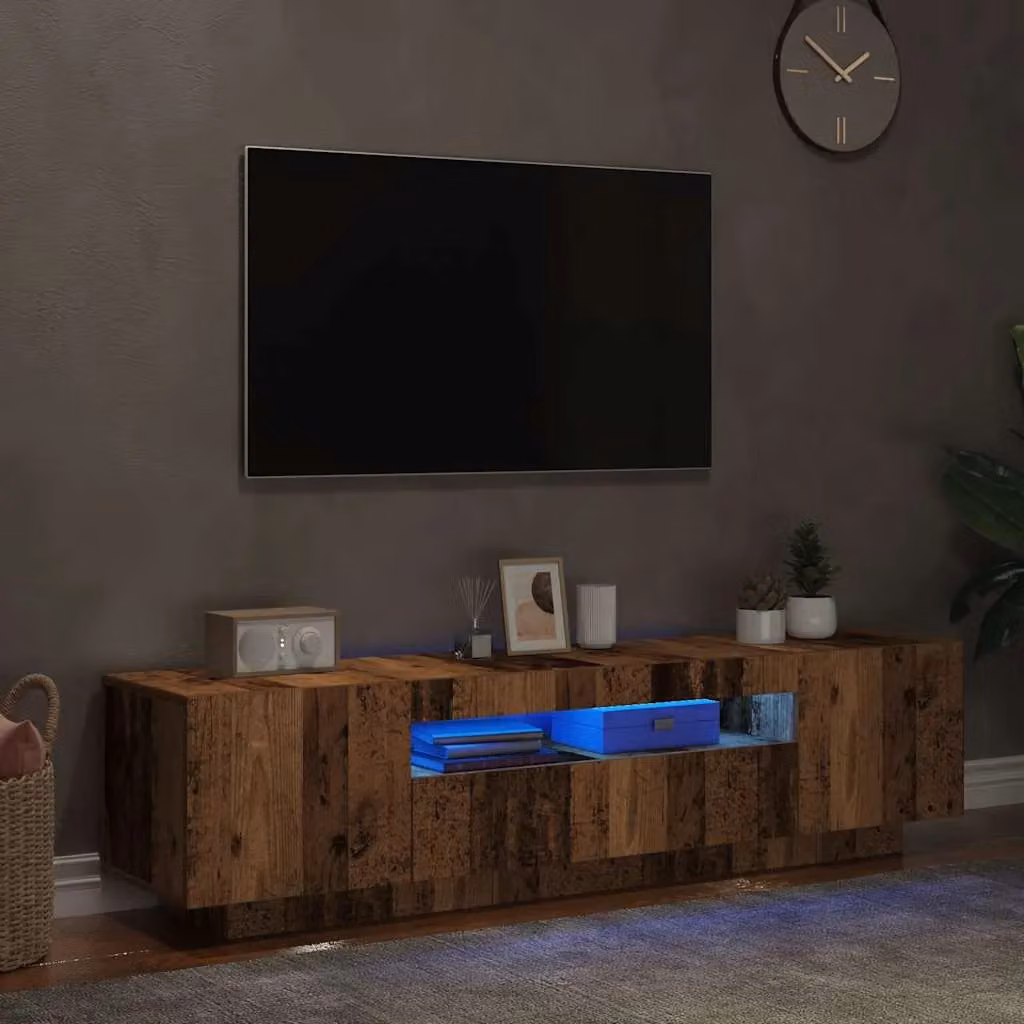 Berkfield Home Modern TV Cabinet with LED Lights in Old Wood Brown, W/D/H: 160 x 35 x 40 cm – 5