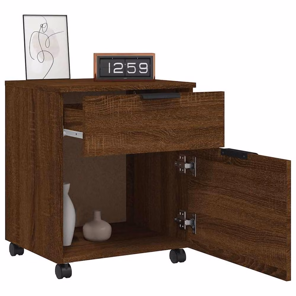 Berkfield Home Mobile File Cabinet with Wheels in Brown Oak, W/D/H: 45 x 38 x 54 cm – 6
