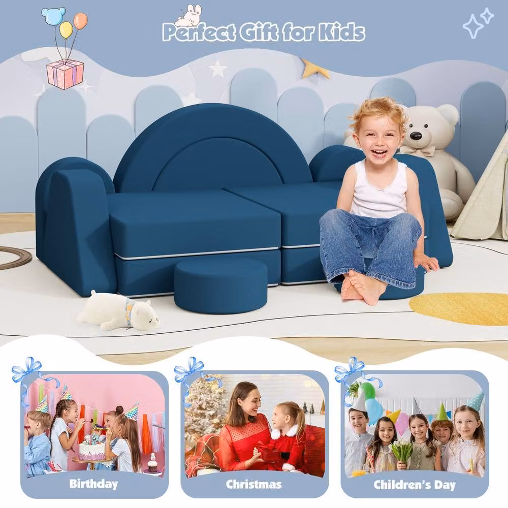 KEEPREAPER Modular Kids Foam Play Sofa Bed in Blue – 4