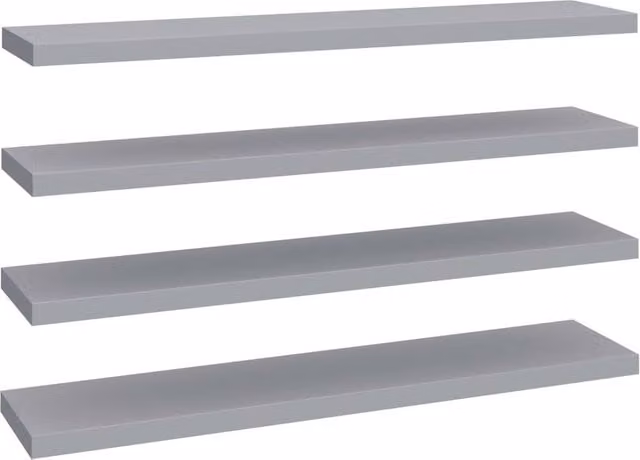 Berkfield Home Floating Wall Shelves, 4 Piece Grey MDF and Metal Set, W: 120 cm, D: 23.5 cm, H: 3.8 cm