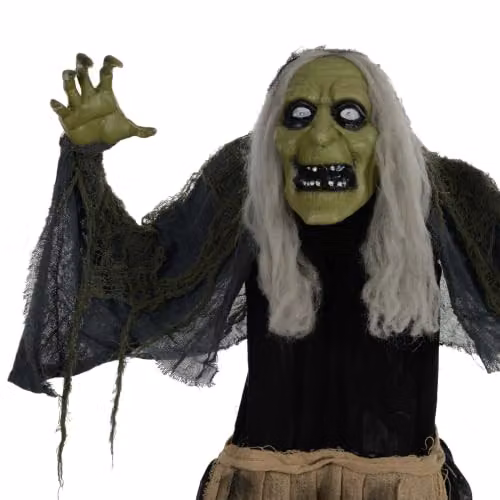 HOMCOM Sound Activated Halloween Witch Animatronic Prop in Grey, Height: 160 cm – 8