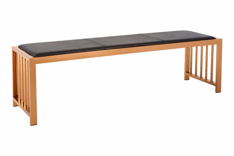 Orsina Contemporary Rose Gold Leather Upholstered Bench with Metal Frame, W/D/H: 150 x 40 x 40 cm