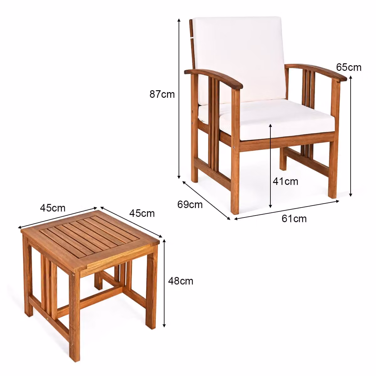 Gymax 3-Piece Outdoor Acacia Wood Sofa Set with White Upholstered Cushions – 2