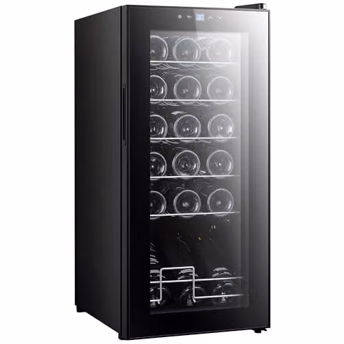 HOMCOM 50L Freestanding Wine Cooler in Black with LED Interior Light and 18 Bottle Capacity – 4