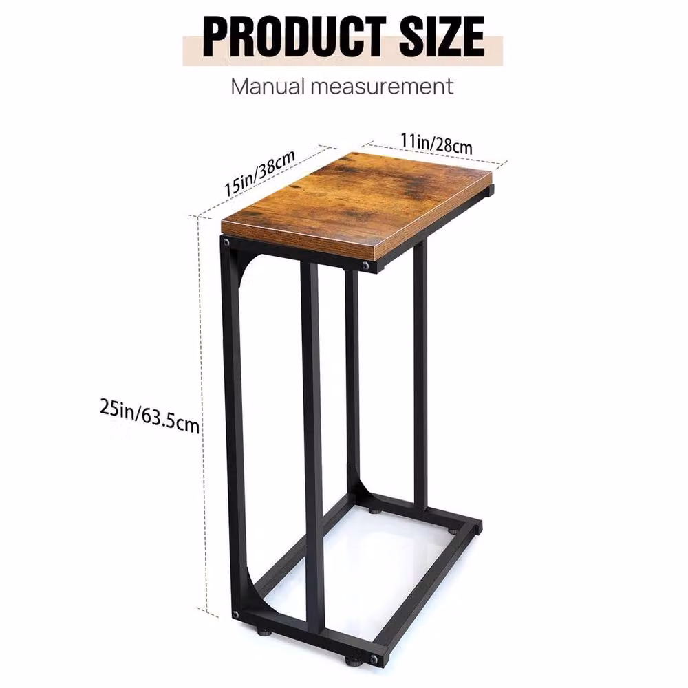 EONLION C Shaped Side Table for Sofa in Brown, W/D/H: 38 x 28 x 63.5 cm – 2