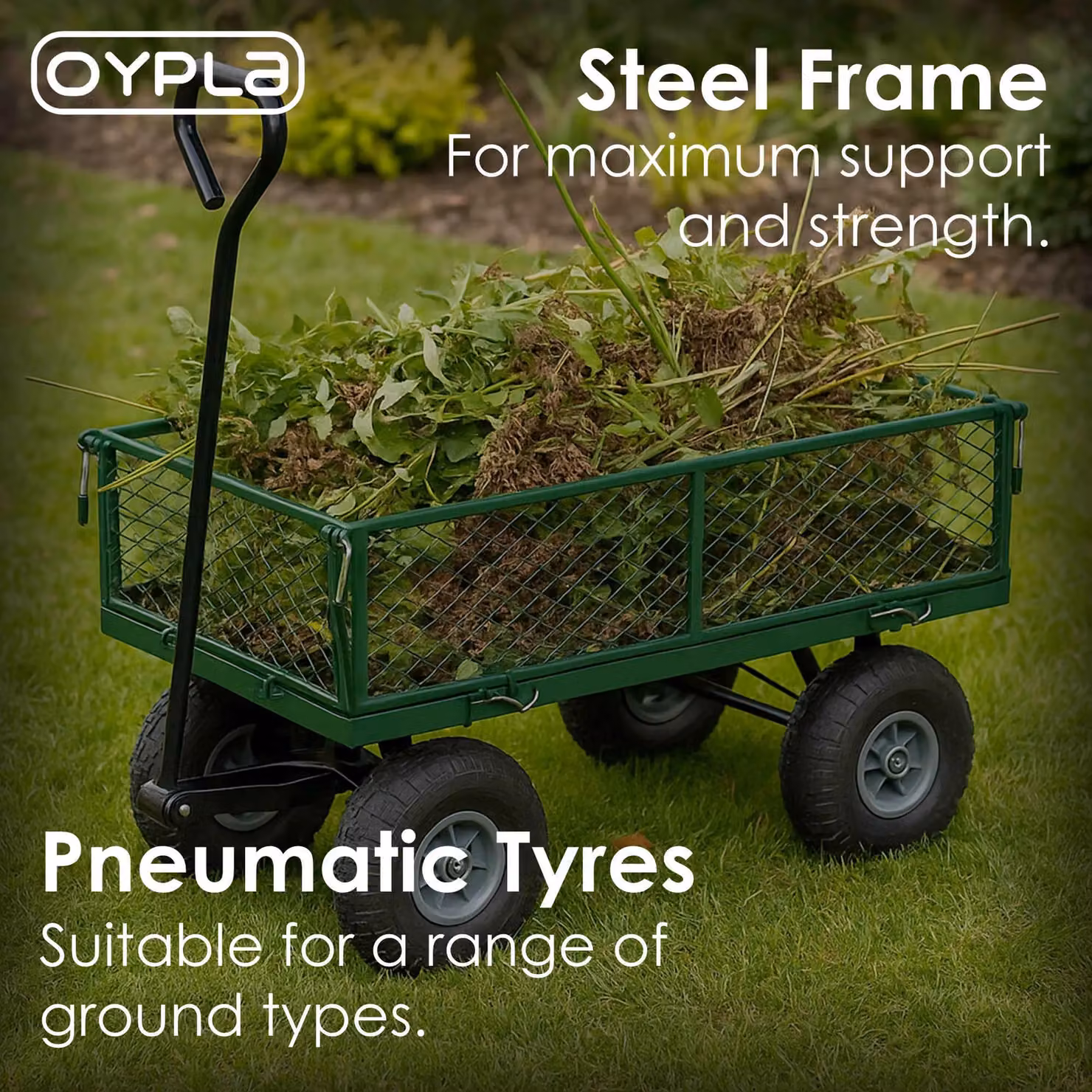 Oypla Heavy Duty Metal Gardening Trolley Cart in Green – 3