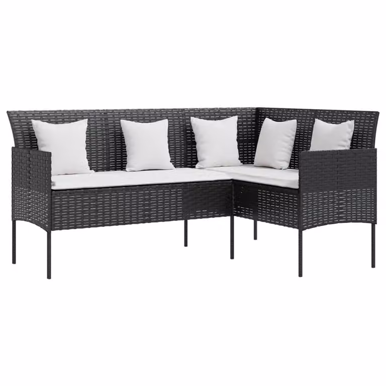 Berkfield Home 5 Piece L-Shaped Poly Rattan Garden Sofa Set with Cushions in Black