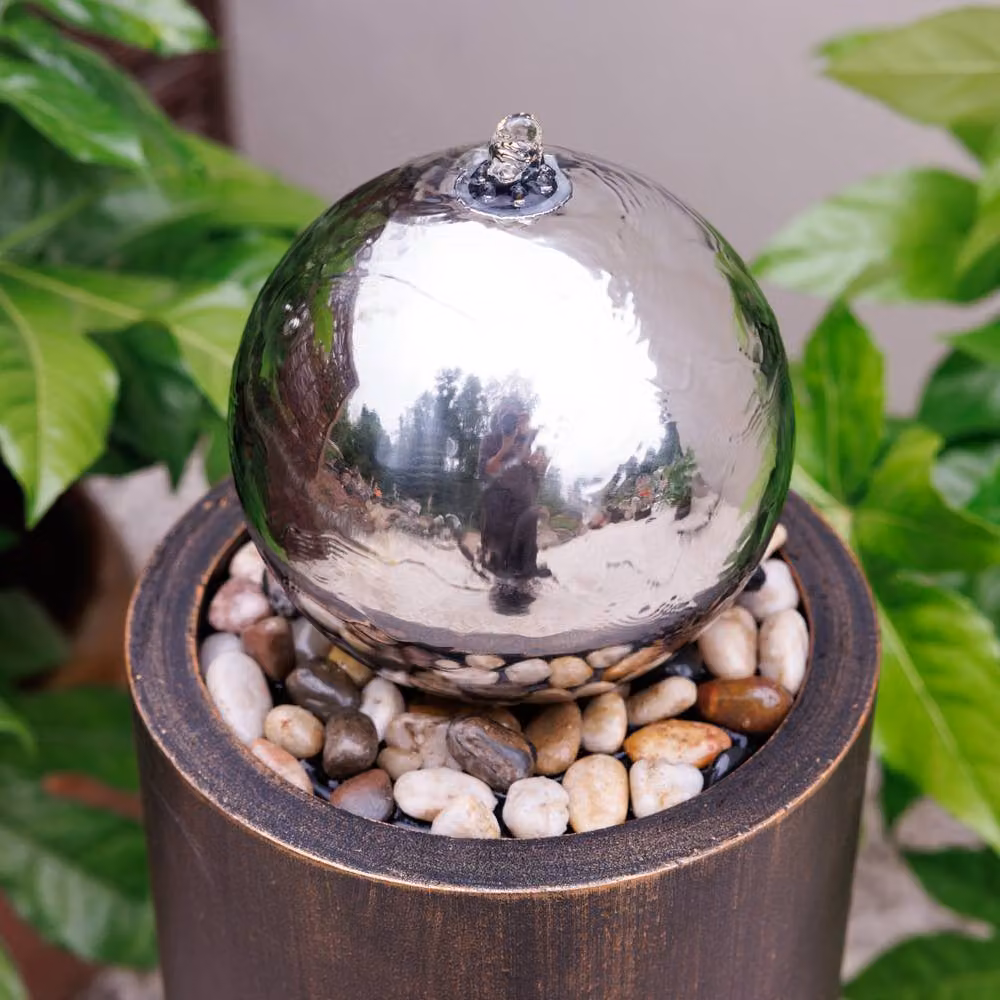 Primrose Wildflower Cut Out Design Garden Water Feature with LED Lights, Black, Height: 86 cm – 3