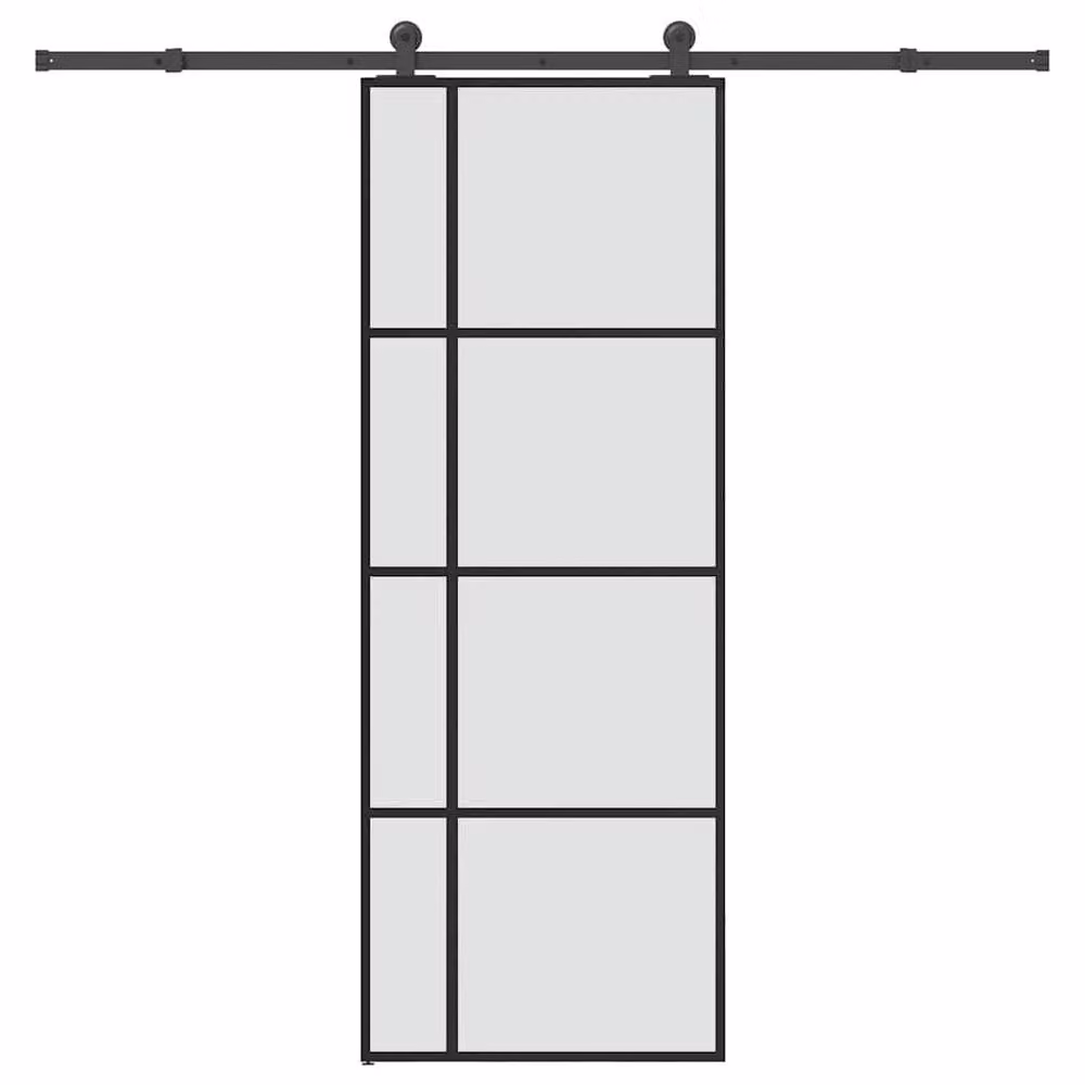 Berkfield Home Modern Sliding Door with Hardware Set, Black ESG Glass and Aluminium, W: 76 cm, H: 205 cm – 2