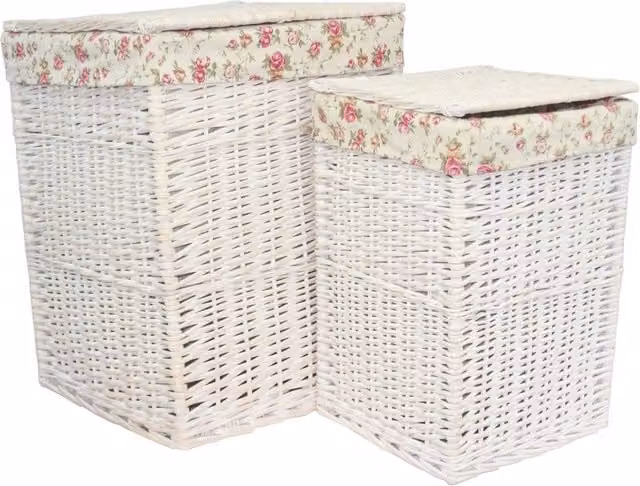 Red and White Wicker Hamper with Removable Cotton Fabric Bag and Handles, Diameter: 46 cm, Capacity: 5 kg