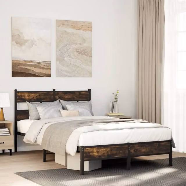 Berkfield Home Sonoma Oak Small Double Bed Frame with Headboard, Brown, W/D/H: 120 x 190 cm – 1