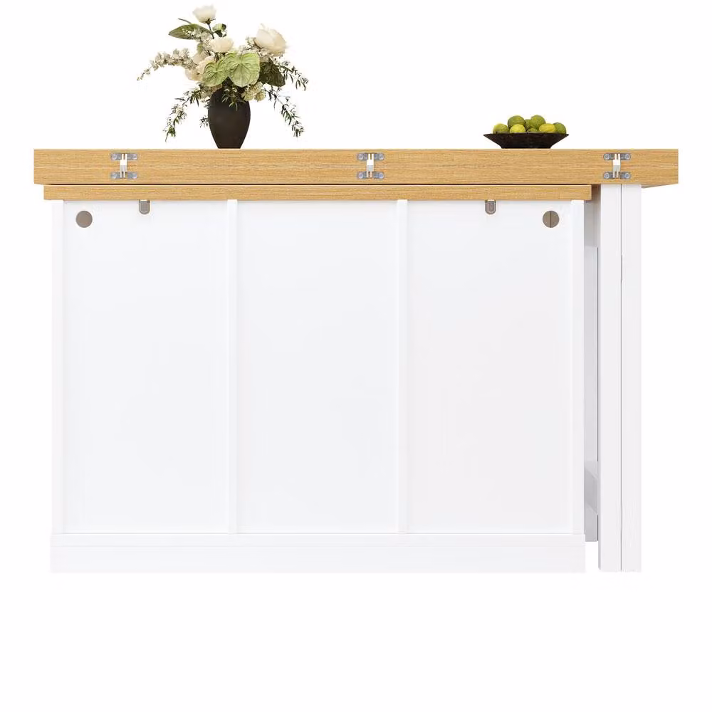 Rolipo Modern Extendable Sideboard with Integrated LED Lights and Adjustable Dining Table in White – 3