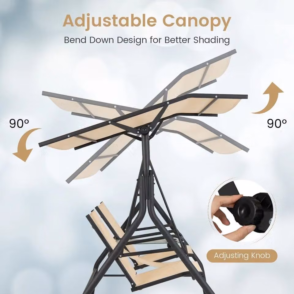 Costway 2 Person Outdoor Patio Loveseat Swing with Adjustable Canopy in Beige – 3