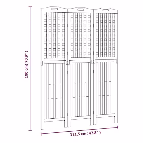 vidaXL 3-Panel Acacia Wood Room Divider, Brown, W/D/H: 121.5 x 2 x 180 cm – 3