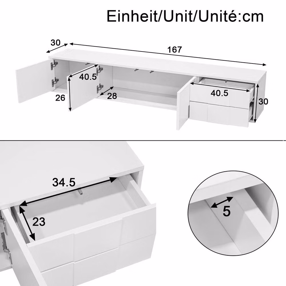 BTM High Gloss White TV Stand with Three Doors and Two Drawers – 3