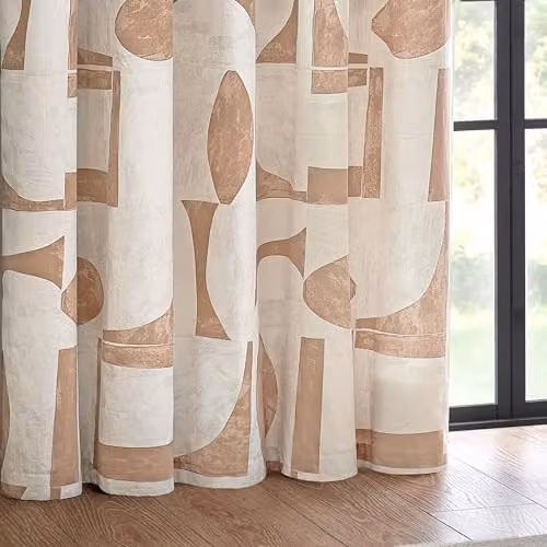 HOEM Carro Abstract Geometric Eyelet Curtains, Clay and Pink Multicolour, Cotton, W: 168 cm, H: 183 cm (Pair) – 2