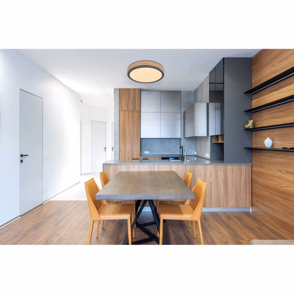 Netlighting Doro Round LED Ceiling Light in Grey and Wood, Diameter: 30 cm – 3