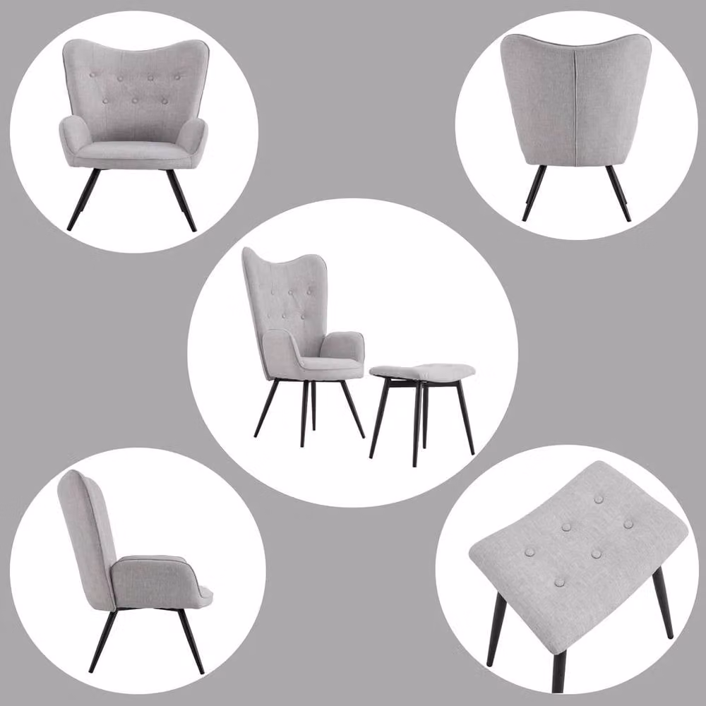 Kelvenix Curved Backrest Lounge Chair with Matching Footstool in Grey – 2