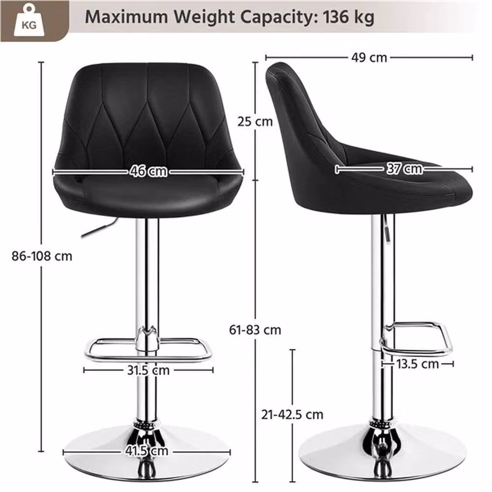 NESTLUNE Set of 2 Black Faux Leather Swivel Bar Stools – 2