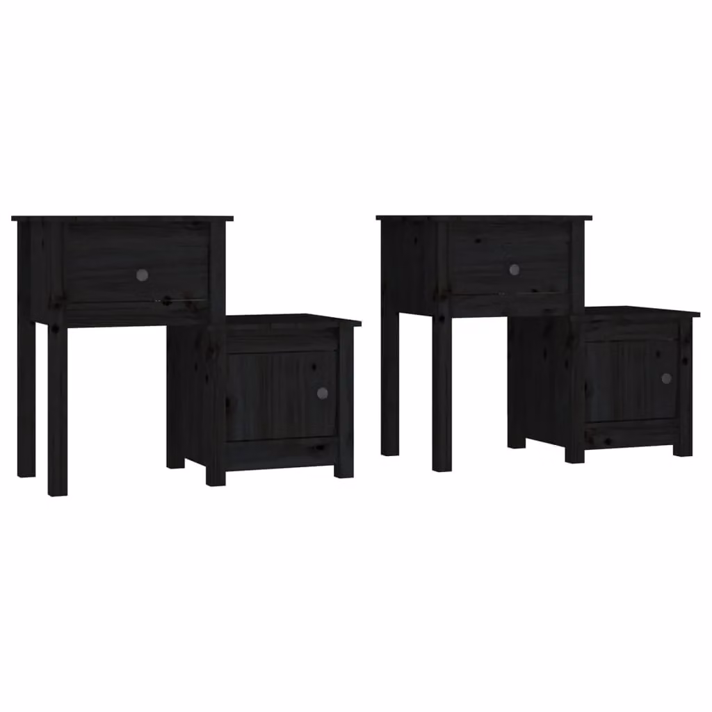 Berkfield Home Set of 2 Black Rustic Solid Wood Pine Bedside Cabinets W/D/H: 79.5 x 38 x 65.5 cm – 2