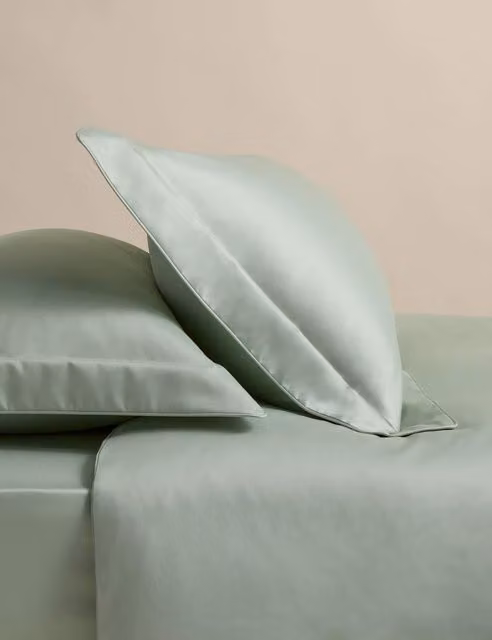M&S Egyptian Cotton 230 Thread Count Mako Satin Oxford Pillowcases in Green