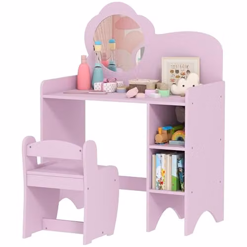 AIYAPLAY Kids Dressing Table with Mirror and Stool in Purple, W/D/H: 92.5 x 39 x 39 cm – 1