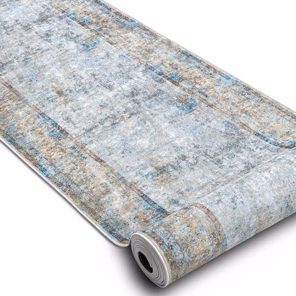RugsX Anti-Slip Lotus Runner in Grey, W/D: 60 x 350 cm – 2