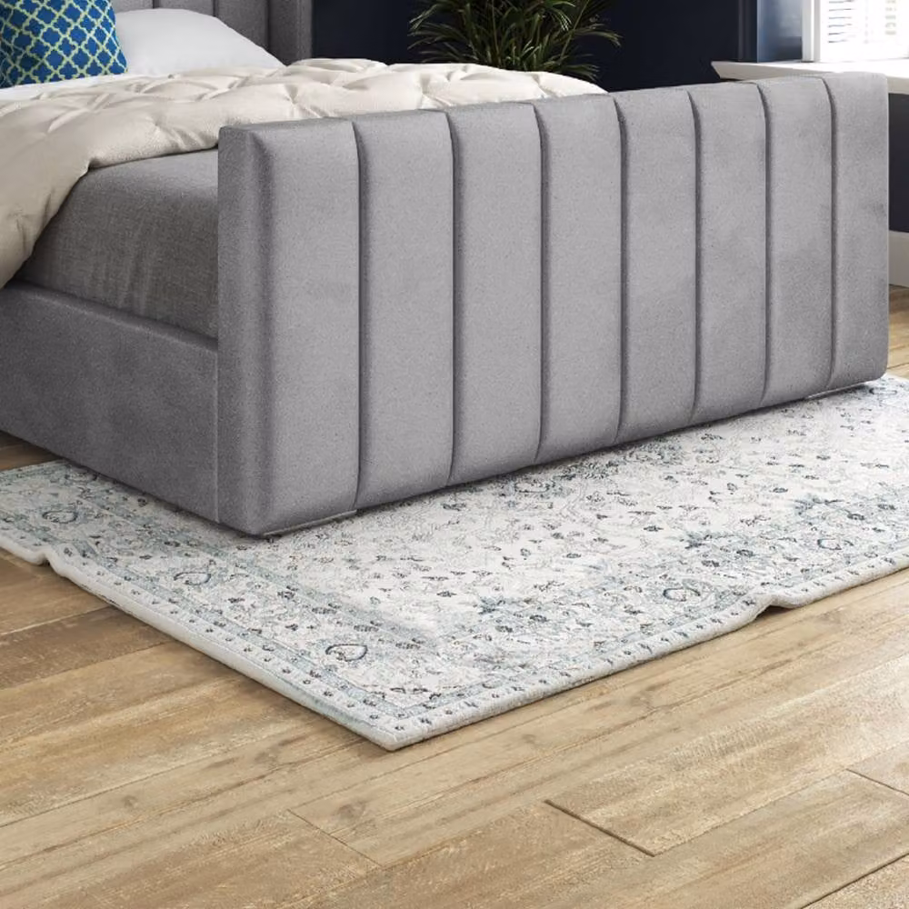 Casani Sherburn Straight Winged Designer Bed Frame in Grey Soft Velvet, Size: Single (W/D/H: 90 x 200 x 137 cm) – 5