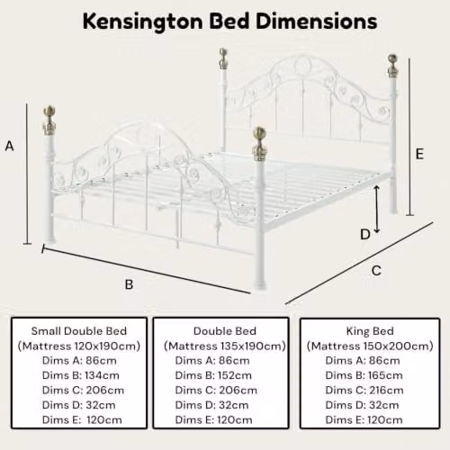 OAT Home Kensington French Style Metal Bed Frame, White and Gold, W/D/H: 140 x 200 cm – 2