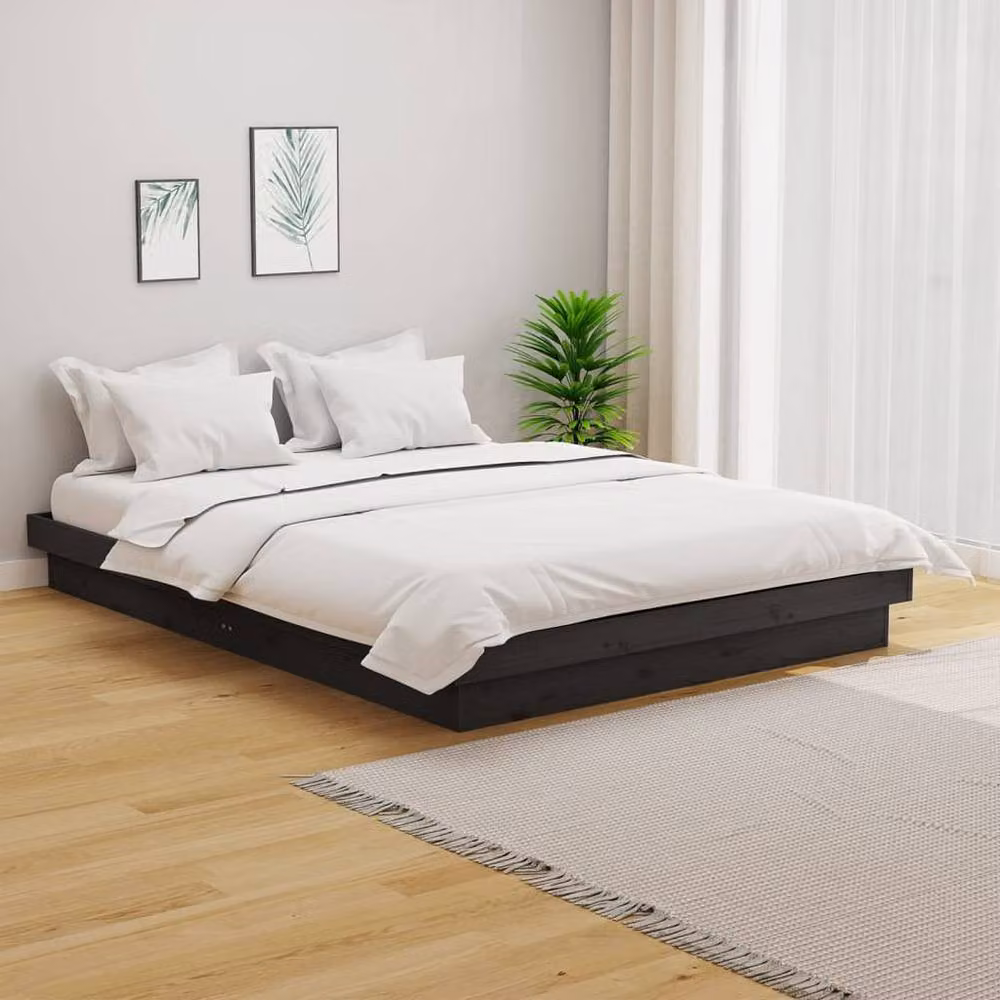 Berkfield Home Beautiful Bed Frame in Grey Solid Pine Wood, W: 140 cm x D: 190 cm – 2