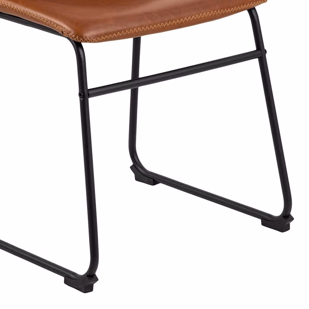 Wyld Haus Set of 2 Bogense Dining Chairs in Tan Faux Leather with Black Metal Cantilever Base – 6