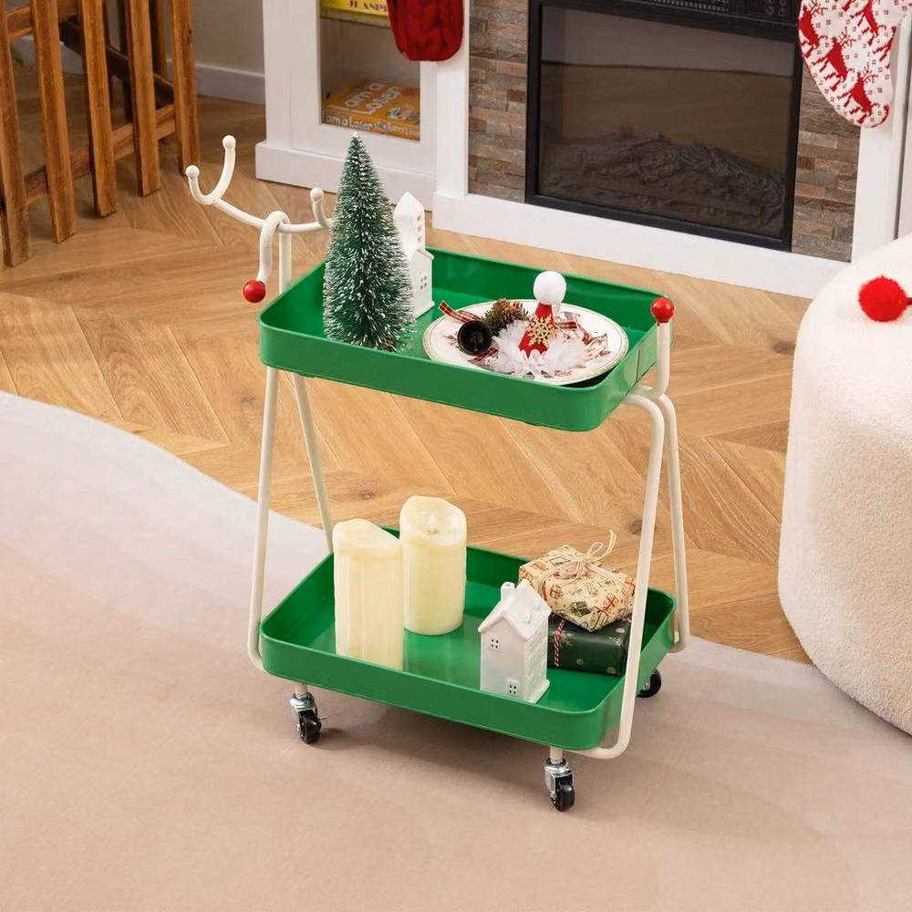Kelvenix 2-Tier Christmas Rolling Cart with Metal Frame and Wheels, Green – 2