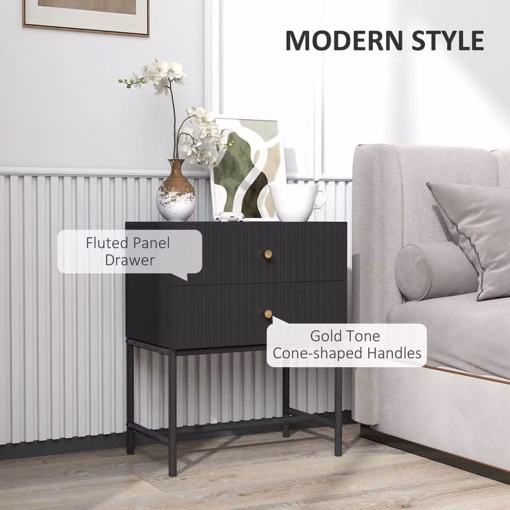 Wyld Haus Nafico Black and Gold Ribbed 2 Drawer Bedside Table W/D/H: 48 x 30.8 x 60 cm – 4