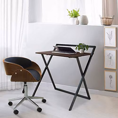 Teamson Home Easton Modern Wooden Folding Computer Desk with Metal X-Frame Legs in Brown and Black, W/D/H: 85.1 x 55.9 x 45.0 cm – 3