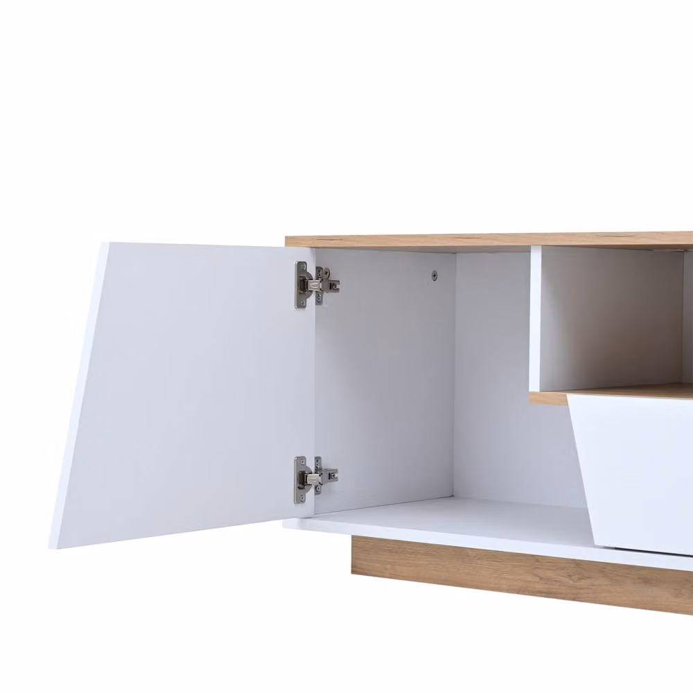 BTM Modern Glossy Oak White Wood LED TV Stand with Storage Drawers and Cabinets, W/D/H: 180 x 40 x 43 cm – 2