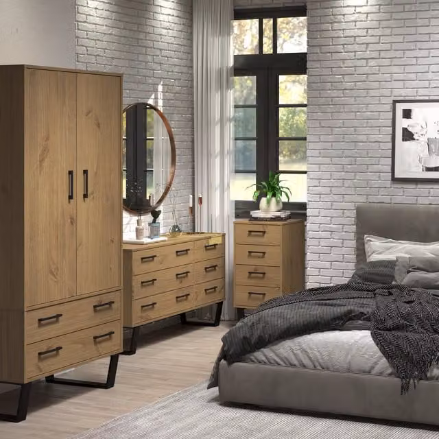 Core Products Texas 2 Door 2 Drawer Wardrobe in Brown Pine, H176 x W76.5 x D53 cm – 1
