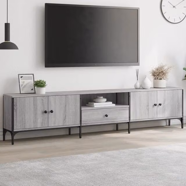 Berkfield Home Modern TV Cabinet with Drawer in Grey Sonoma, W: 200 cm, D: 44 cm, H: 25 cm