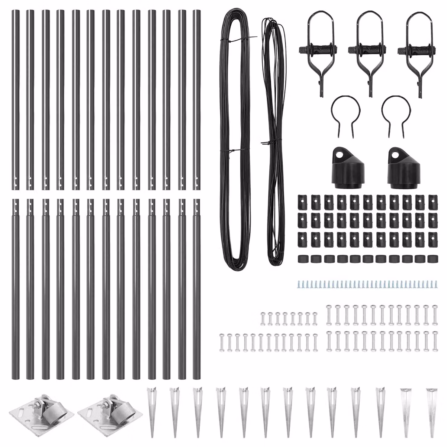 Berkfield Home Set of 26 Round Grey Galvanised Steel Metal Fence Posts, Height: 140 cm – 3