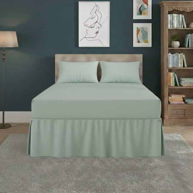 Snug City Super King Fitted Valance Bed Sheet in Mint Green, Polycotton Mattress Cover with Frill