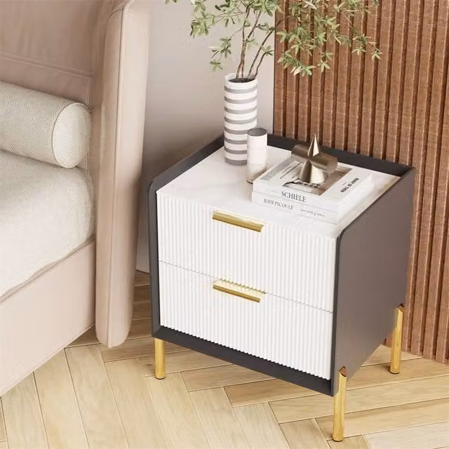 ERGOVEXA Modern 2 Drawer Bedside Nightstand and Sofa Side Cabinet with Soft Close Drawers and Reinforced Legs in Grey, White, Gold or Multicolour – 1