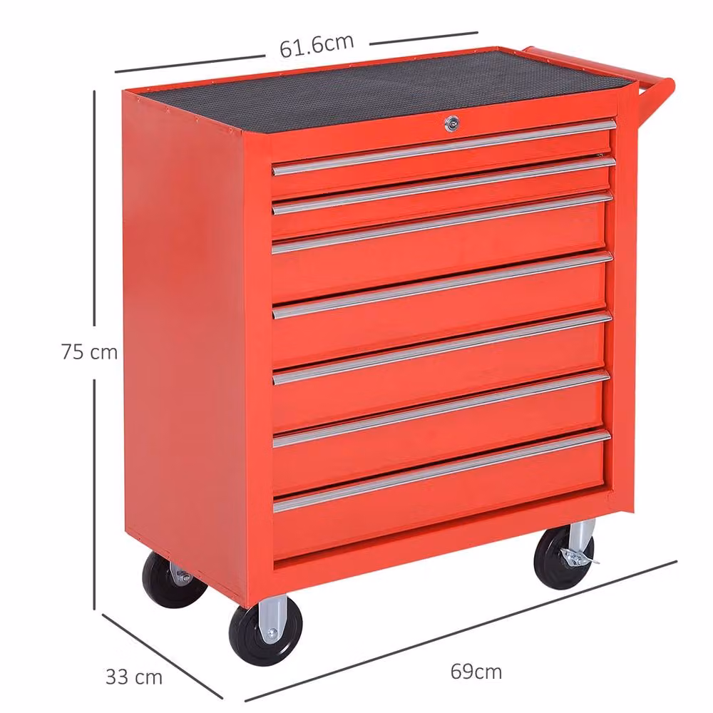 NESTLUNE Red Roller Tool Cabinet with 7 Drawers, W: 100 cm, D: 15 cm, H: 15 cm – 2