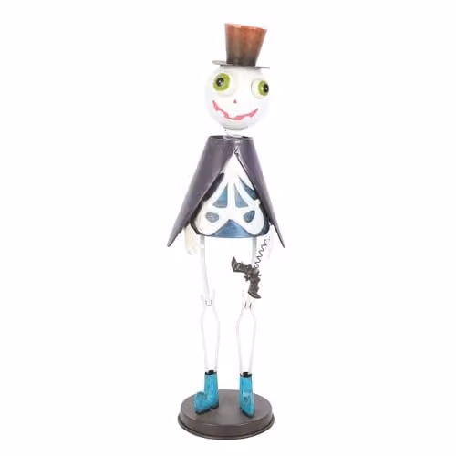 Garden Greatness Metal Standing Skeleton Halloween Ornament with Hat in Multicolour