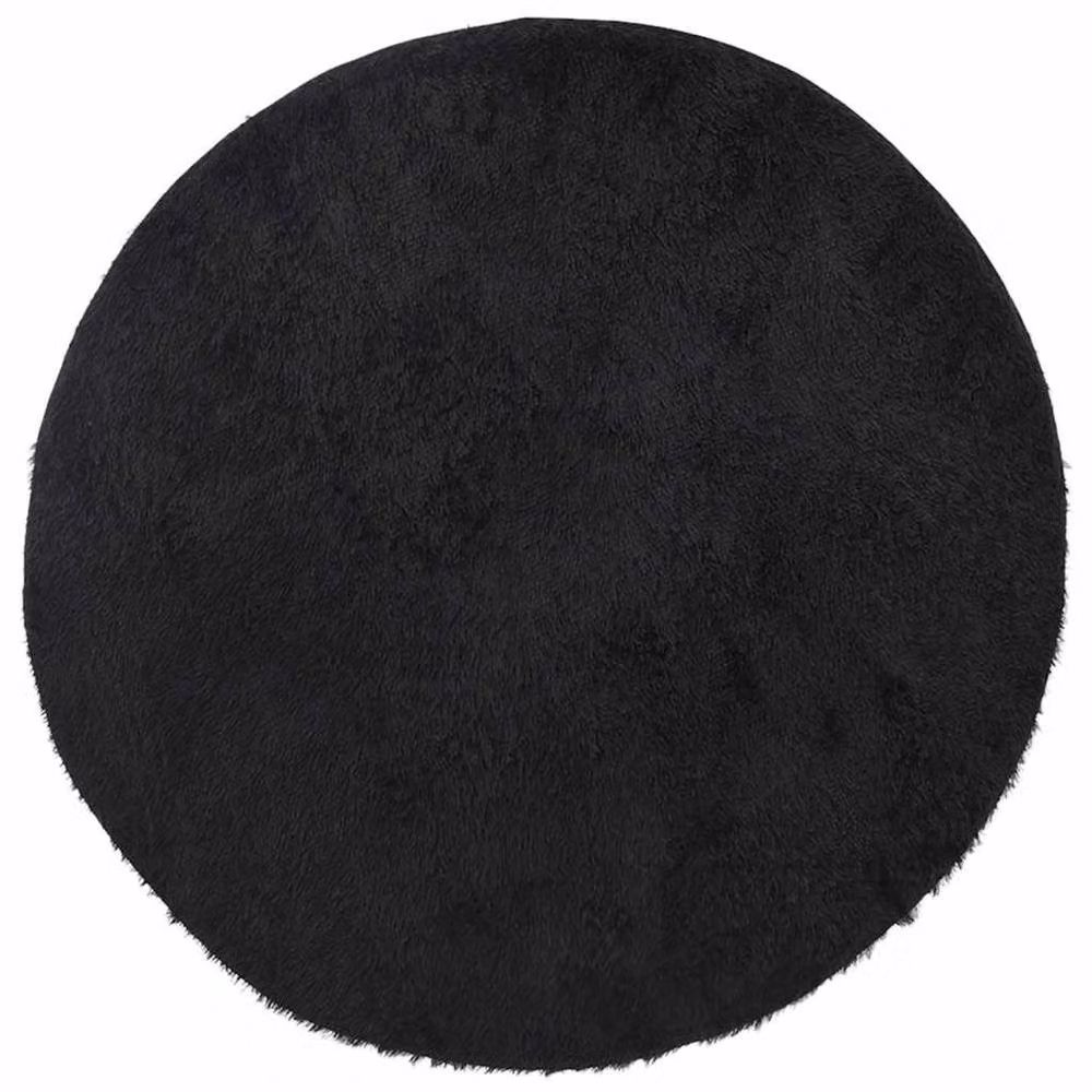 Berkfield Home NAVARRA Black Shaggy High Pile Round Polyester Rug, Diameter: 200 cm – 2