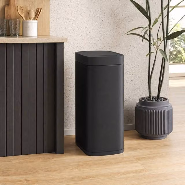 STILVORA 50L Sensor Bin with Touchless Opening, Black, Stainless Steel and Fingerprint Proof, W/D/H: 26.5 x 35.5 x 68.0 cm