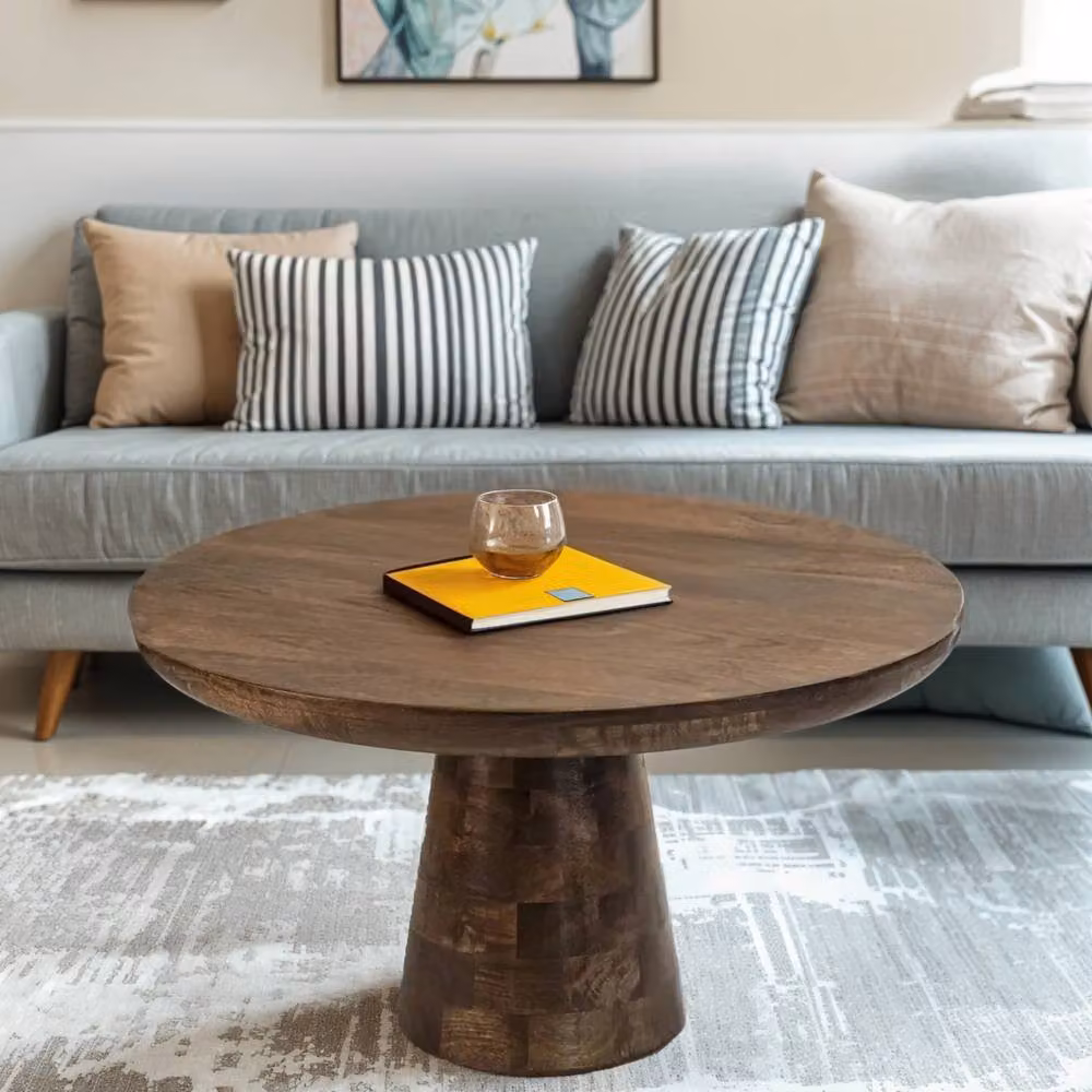 IH Design Round Mango Wood Coffee Table in Brown, Diameter: 80 cm, Height: 45 cm – 4
