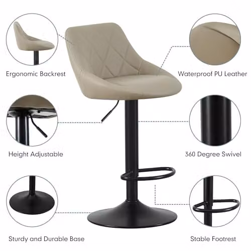 mcc direct Stanley Set of 2 Brown Faux Leather Swivel Bar Stools with Backrest and Footrest – 2